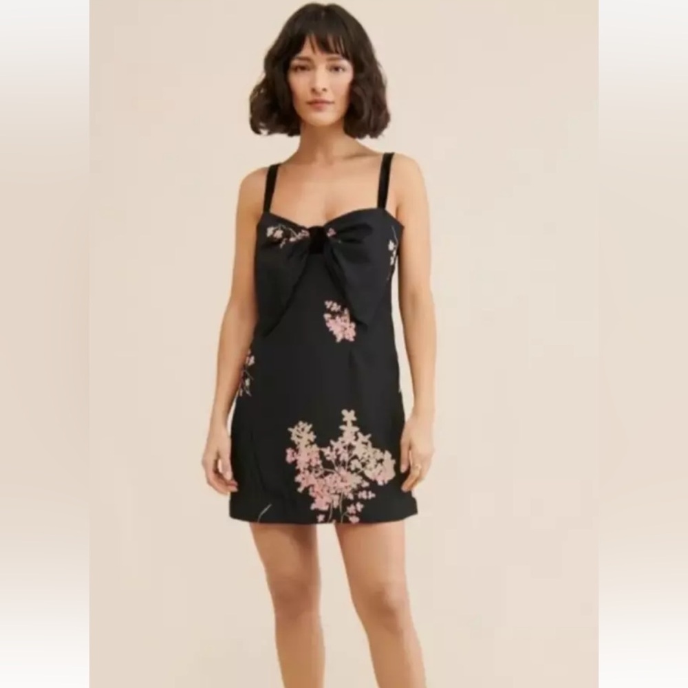 Free People Mini Slip Dress Women Small Black Pink Feminine Coquette Retro Glam